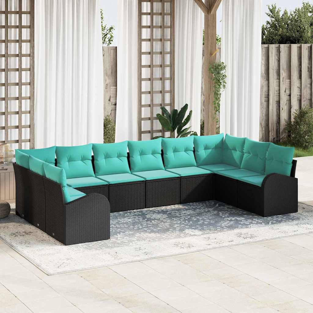 vidaXL Tuinbankenset met kussen 10 pcs Bruin en Rood poly rattan