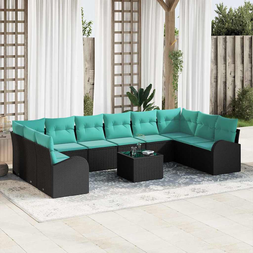 vidaXL Tuinbankenset met kussen 10 pcs Bruin en Rood poly rattan