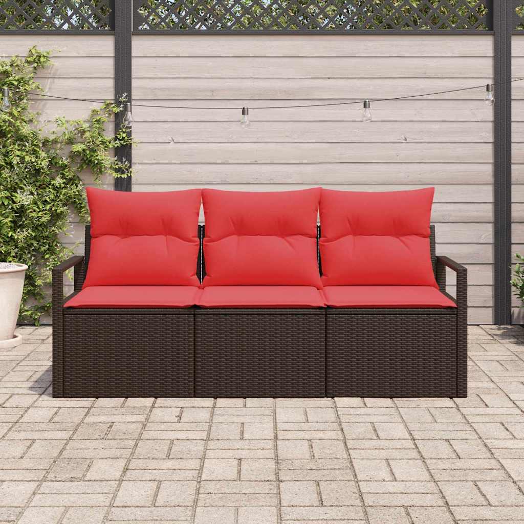 vidaXL Tuinbankenset met kussen 3 pcs Bruin en Rood poly rattan