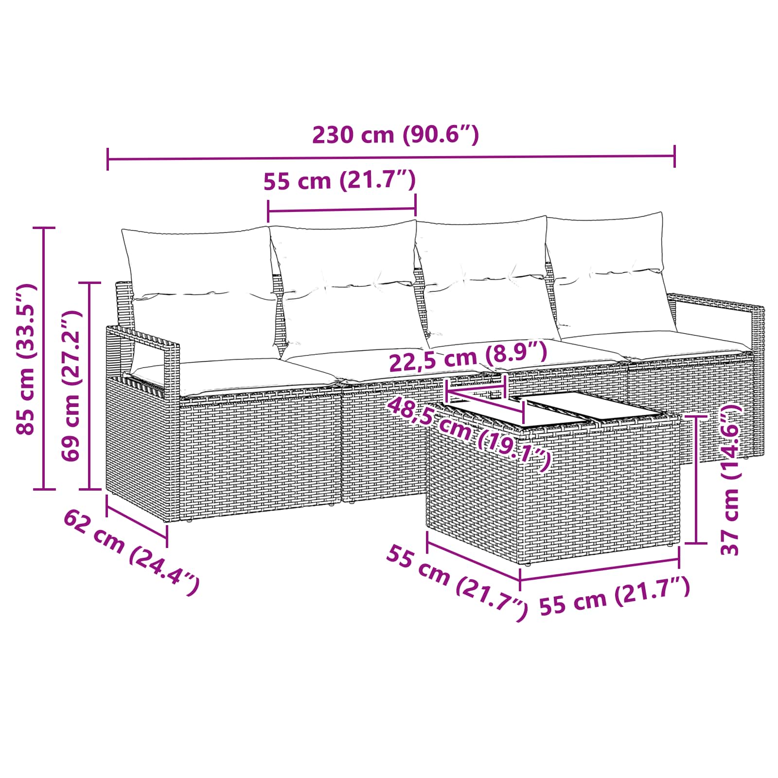vidaXL Bankstel met kussen met opslag 5 pcs Beige en Rood poly rattan