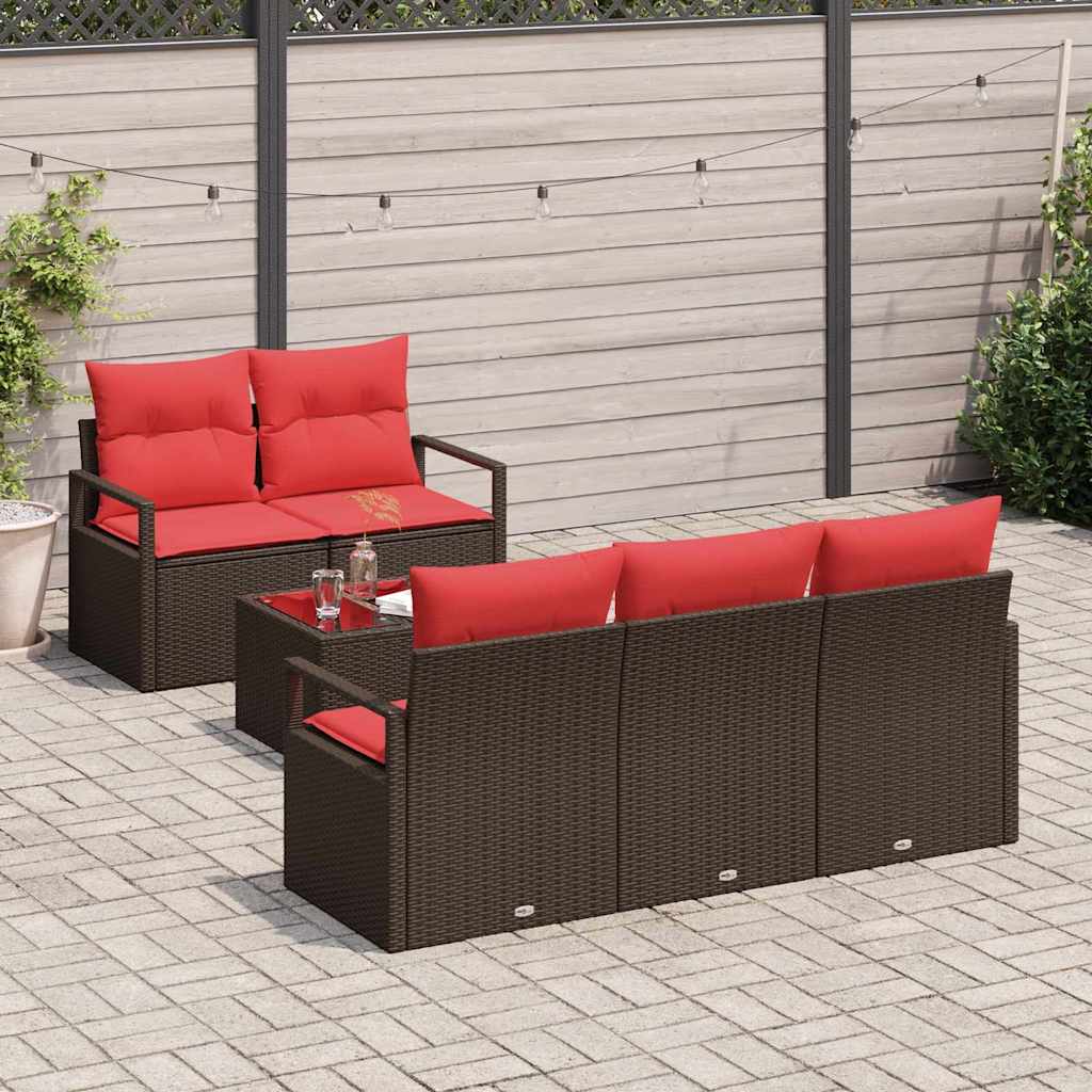 vidaXL Tuin Sofa Set met kussen 6 pcs Beige en Rood poly rattan
