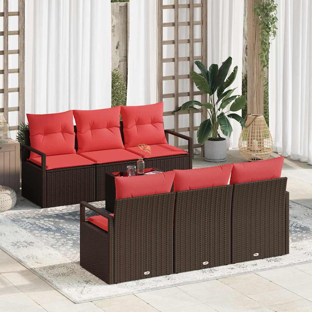 vidaXL Tuin Sofa Set met kussen 7 pcs Beige en Rood poly rattan