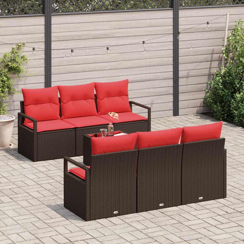 vidaXL Tuin Sofa Set met kussen 7 pcs Beige en Rood poly rattan