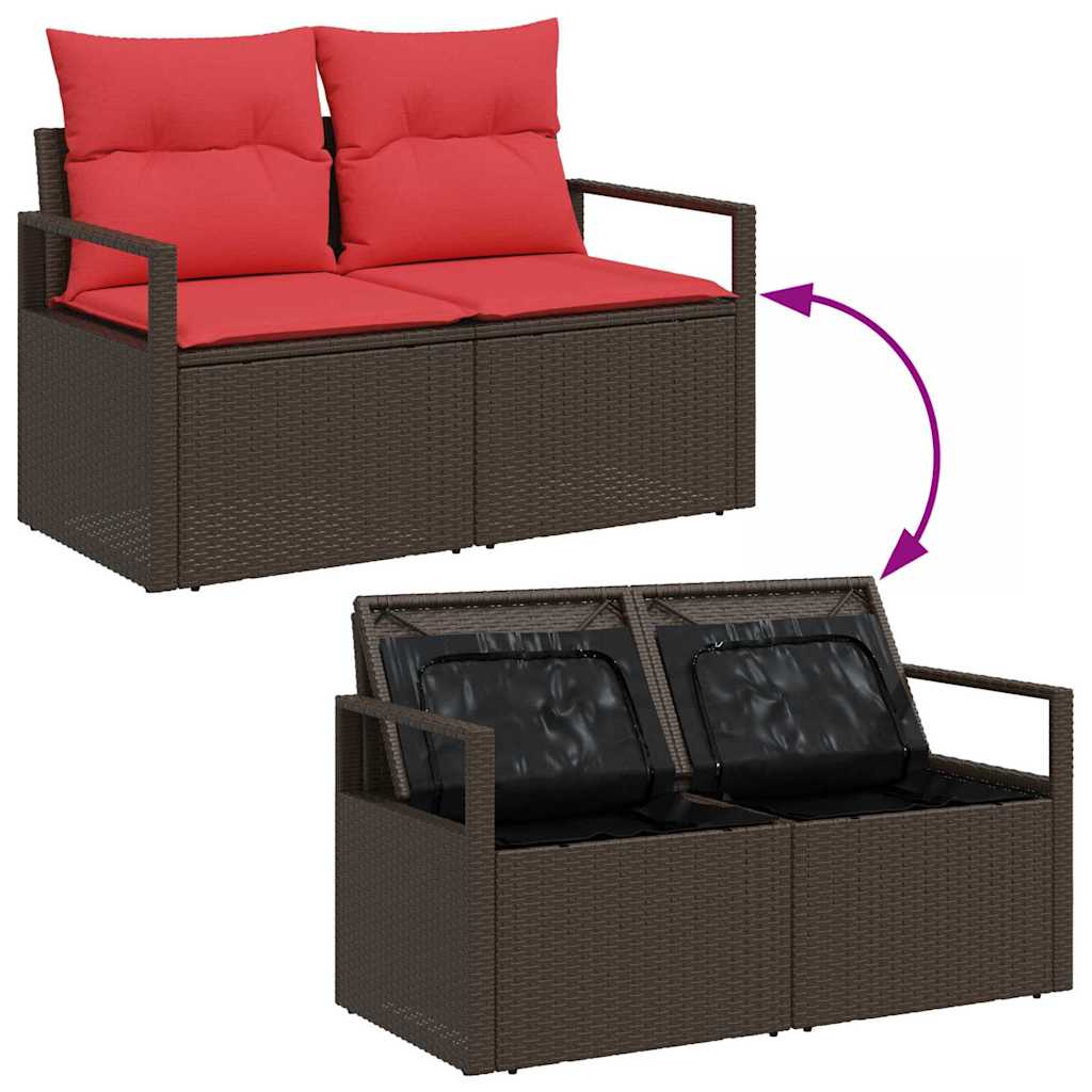 vidaXL Tuin Sofa Set met kussen 7 pcs Beige en Rood poly rattan