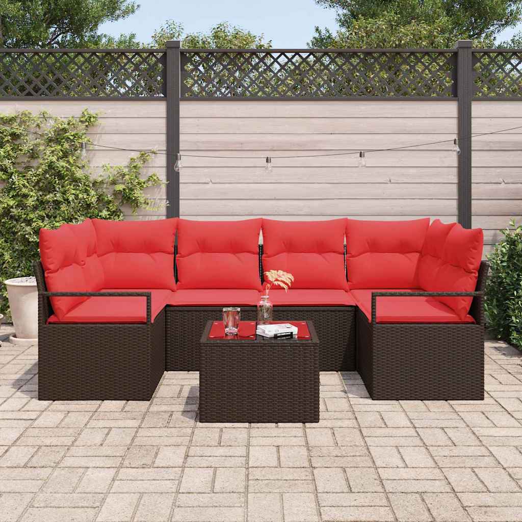 vidaXL Tuin Sofa Set met kussen 7 pcs Beige en Rood poly rattan