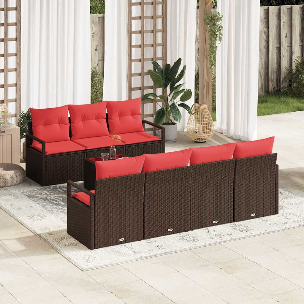 vidaXL Tuin Sofa Set met kussen 8 pcs Beige en Rood poly rattan