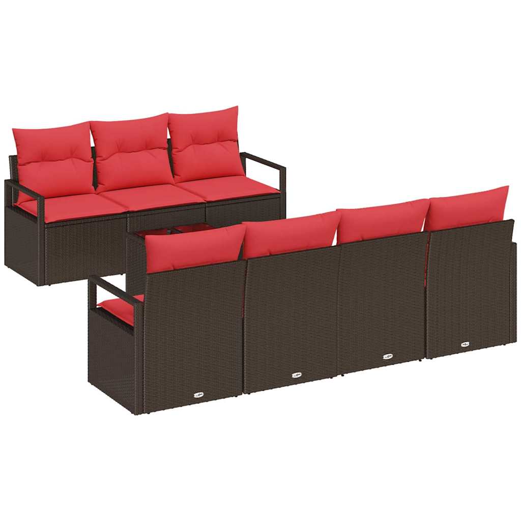 vidaXL Tuin Sofa Set met kussen 8 pcs Beige en Rood poly rattan