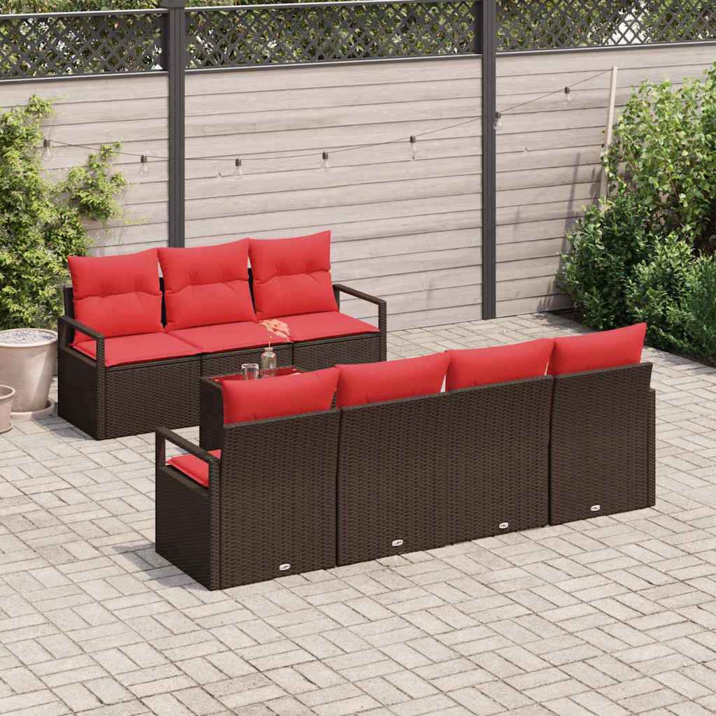vidaXL Tuin Sofa Set met kussen 8 pcs Beige en Rood poly rattan
