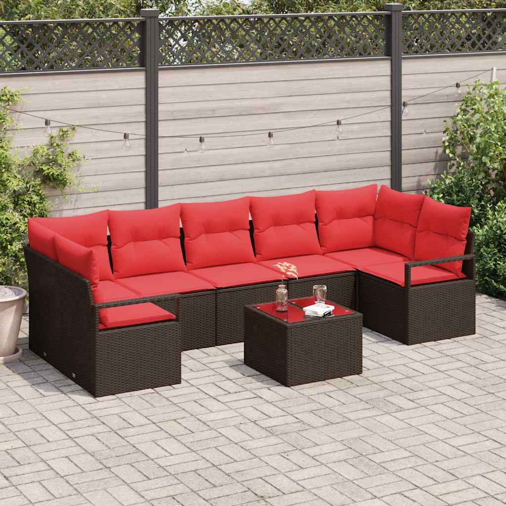 vidaXL Tuin Sofa Set met kussen 8 pcs Beige en Rood poly rattan