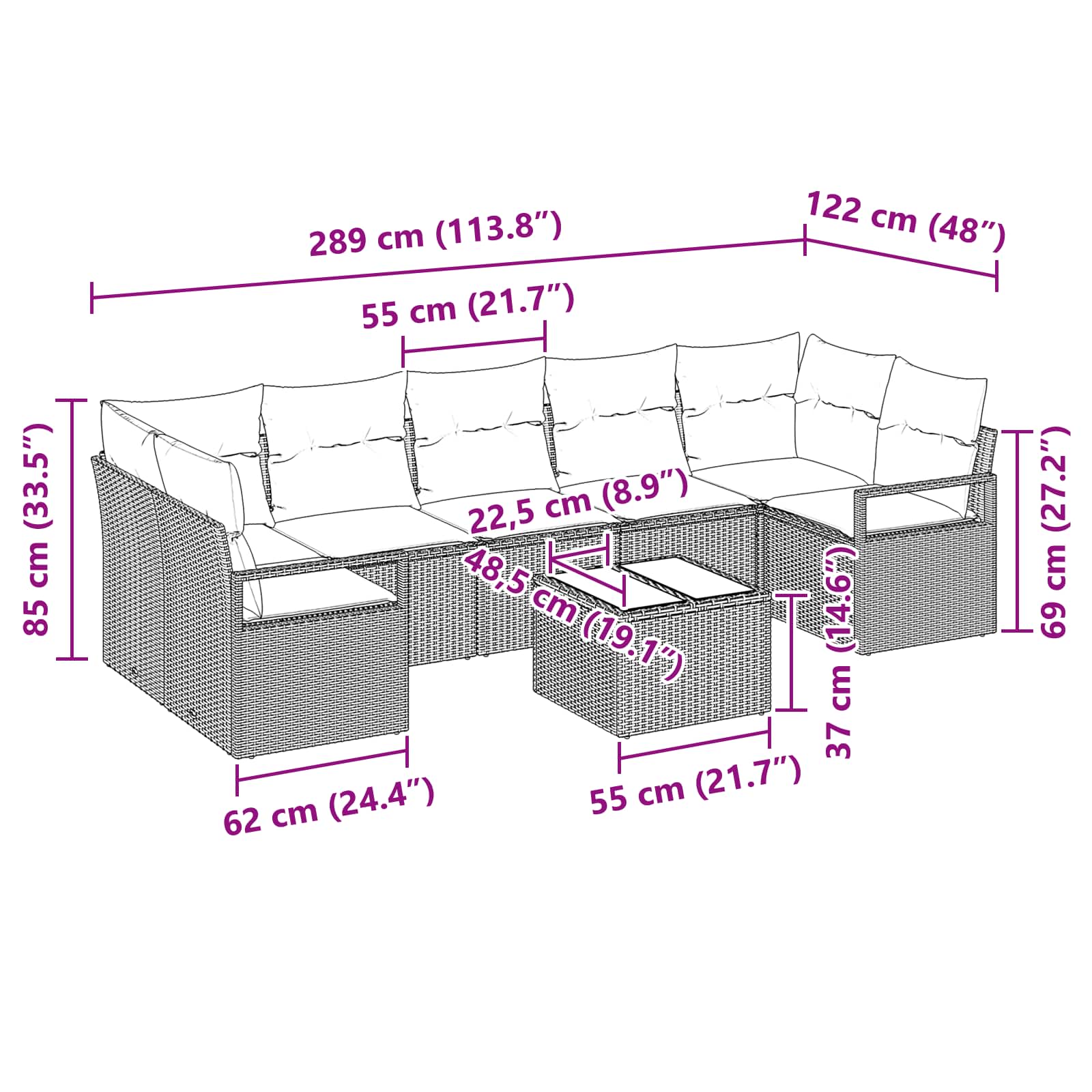 vidaXL Tuin Sofa Set met kussen 8 pcs Beige en Rood poly rattan