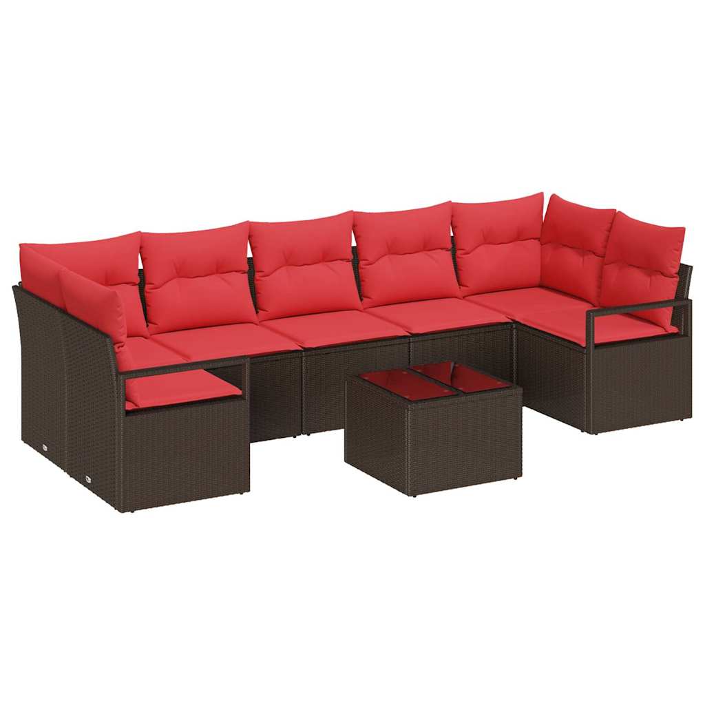 vidaXL Tuin Sofa Set met kussen 8 pcs Beige en Rood poly rattan