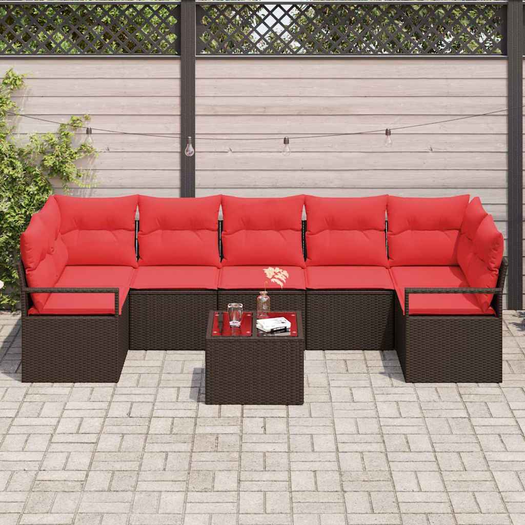 vidaXL Tuin Sofa Set met kussen 8 pcs Beige en Rood poly rattan
