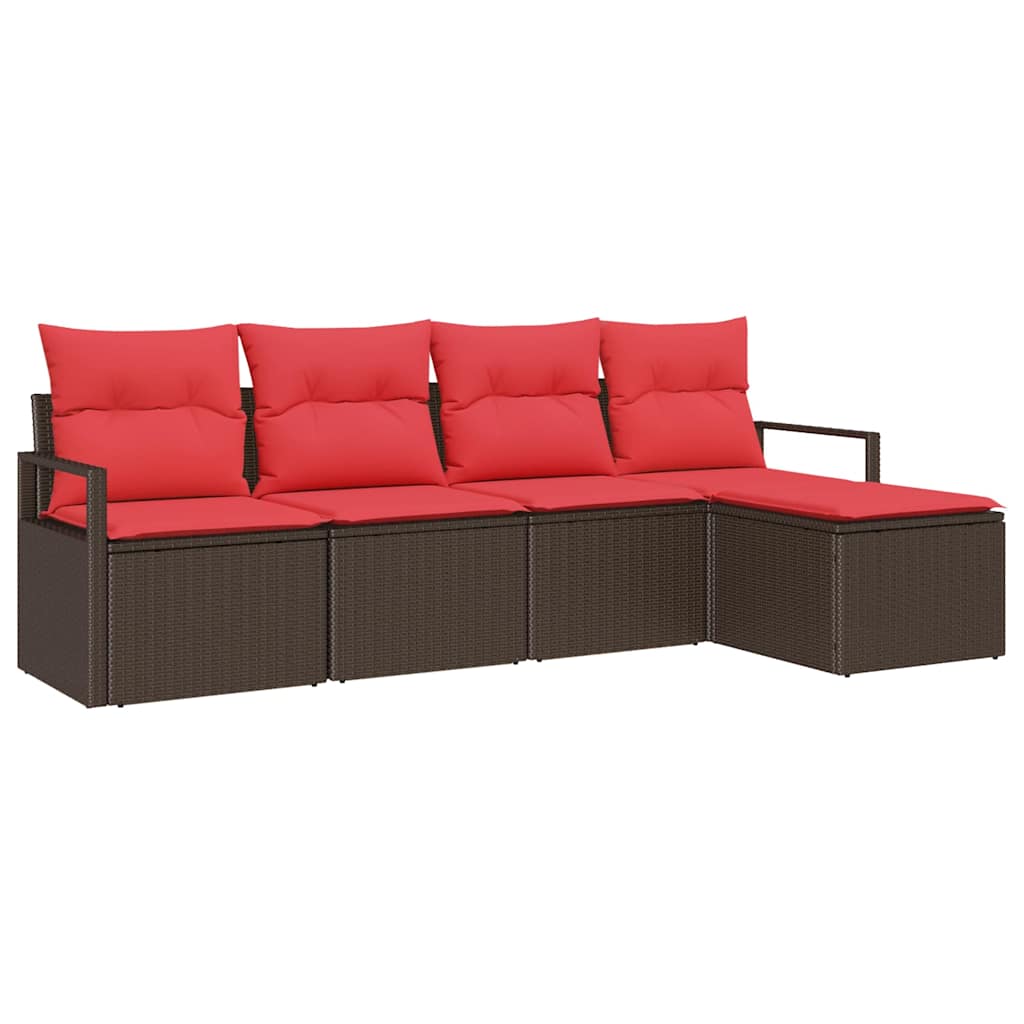 vidaXL Bankstel met kussen met opslag 5 pcs Bruin en Rood poly rattan
