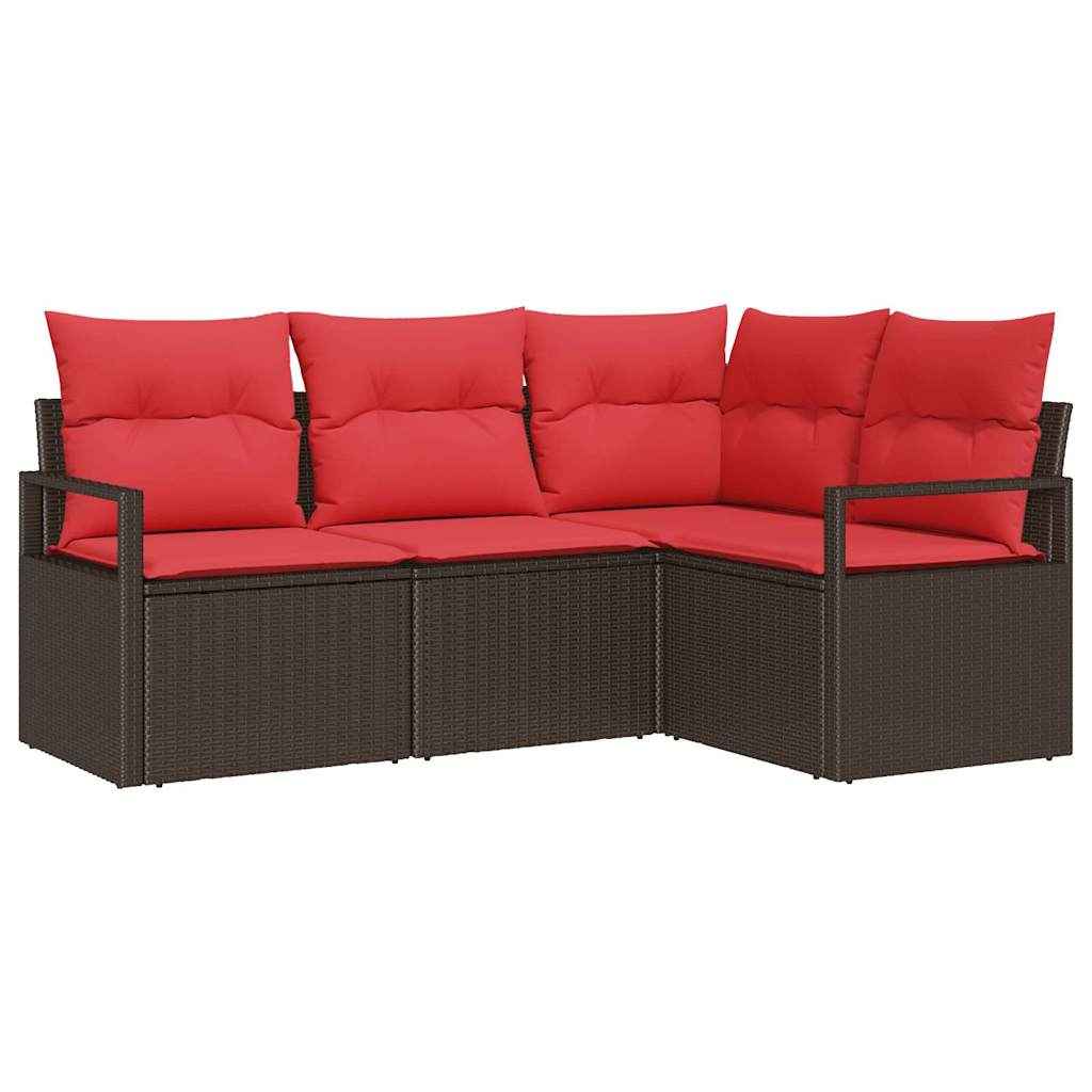 vidaXL Tuinbankenset met kussen 4 pcs Bruin en Rood poly rattan