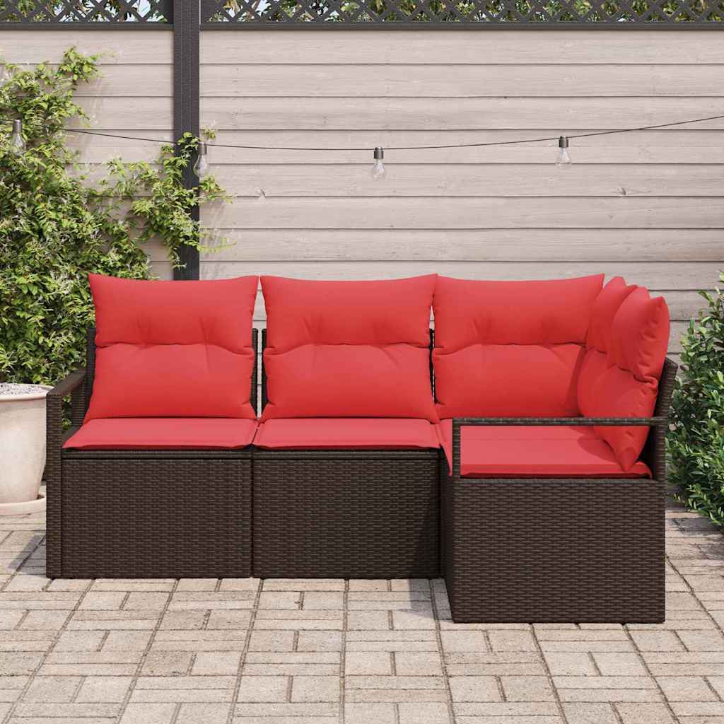 vidaXL Tuinbankenset met kussen 4 pcs Bruin en Rood poly rattan