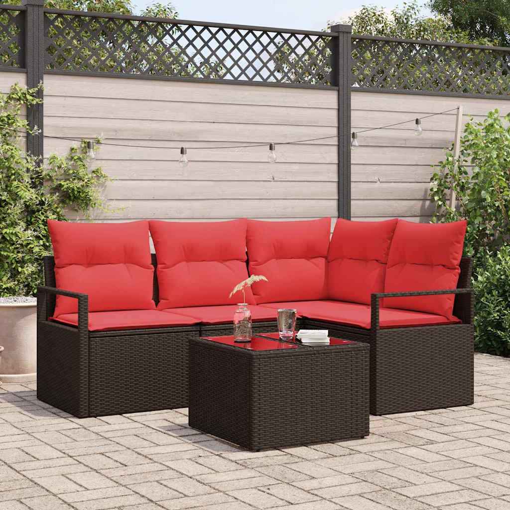 vidaXL Tuinbankenset met kussen 4 pcs Bruin en Rood poly rattan