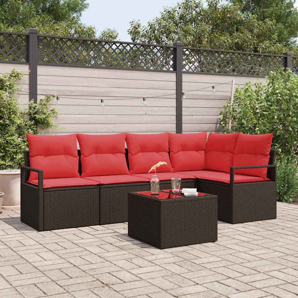 vidaXL Tuinbankenset met kussen 5 pcs Bruin en Rood poly rattan