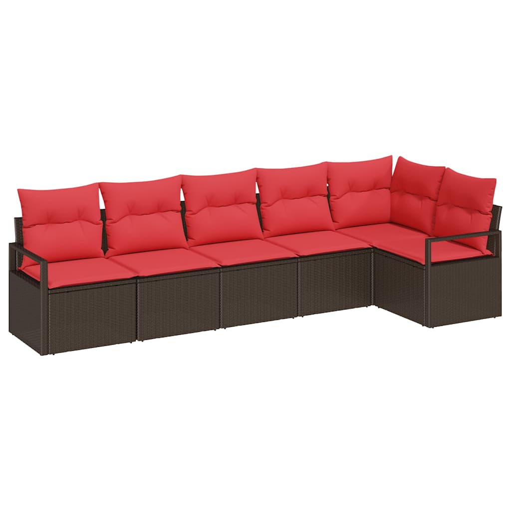 vidaXL Tuinbankenset met kussen 6 pcs Bruin en Rood poly rattan