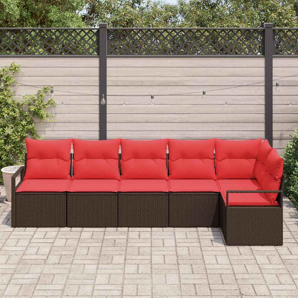 vidaXL Tuinbankenset met kussen 6 pcs Bruin en Rood poly rattan