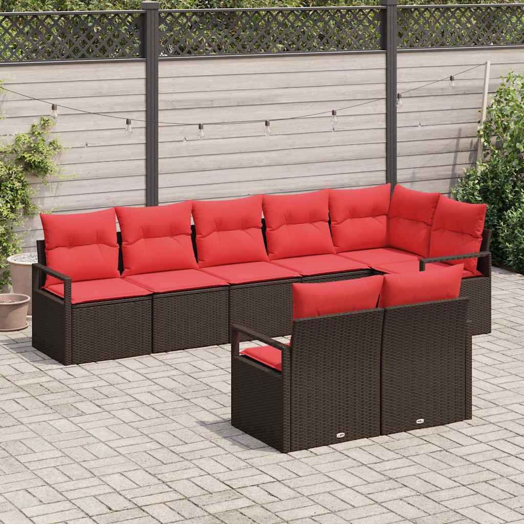 vidaXL Tuinbankenset met kussen 8 pcs Bruin en Rood poly rattan