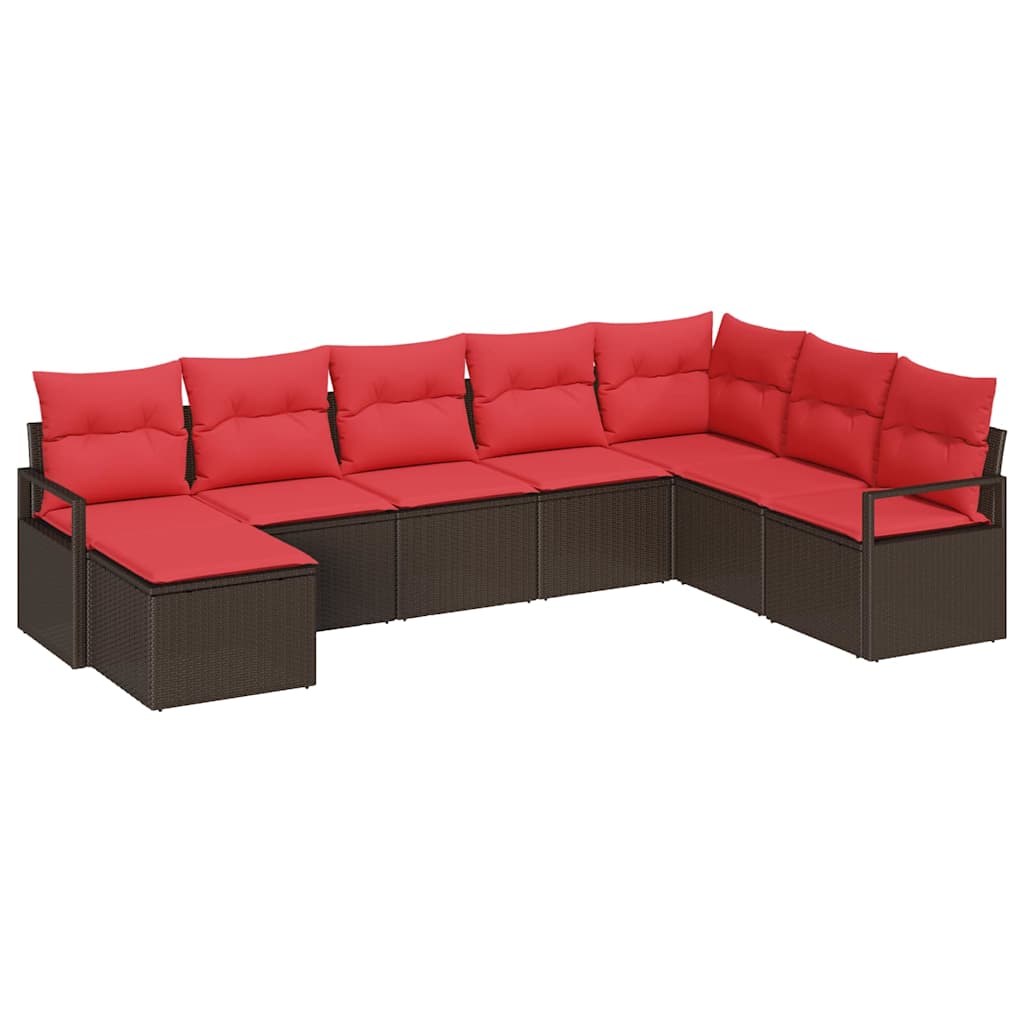 vidaXL Bankstel met kussen met opslag 8 pcs Bruin en Rood poly rattan