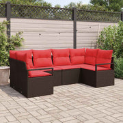 vidaXL Tuinbankenset met kussen 6 pcs Bruin en Rood poly rattan