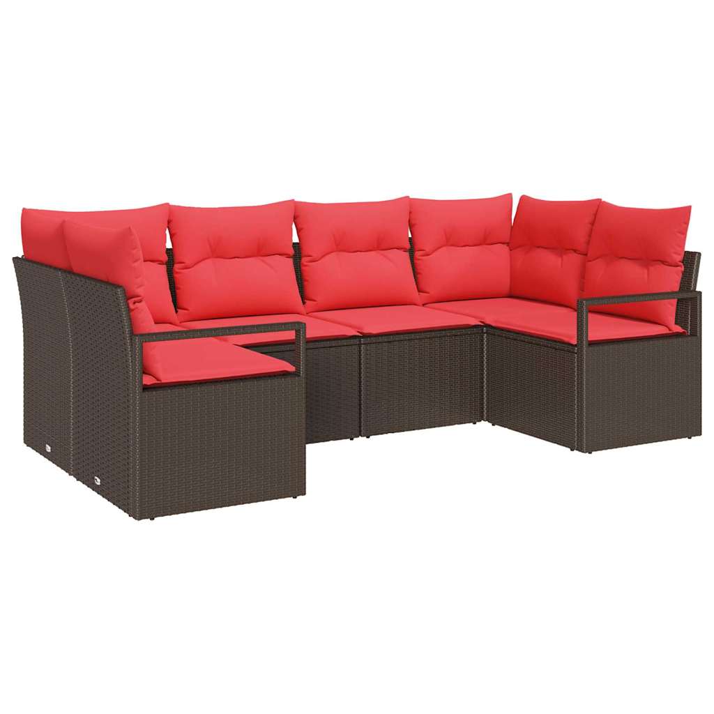 vidaXL Tuinbankenset met kussen 6 pcs Bruin en Rood poly rattan