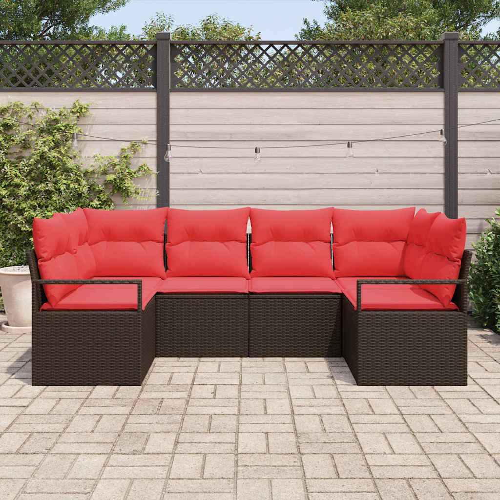 vidaXL Tuinbankenset met kussen 6 pcs Bruin en Rood poly rattan