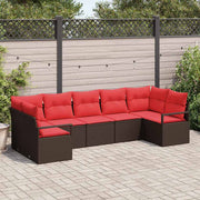 vidaXL Tuinbankenset met kussen 7 pcs Bruin en Rood poly rattan