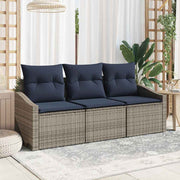 vidaXL Tuinbankenset met kussen 3 pcs Grijs en Marineblauw poly rattan
