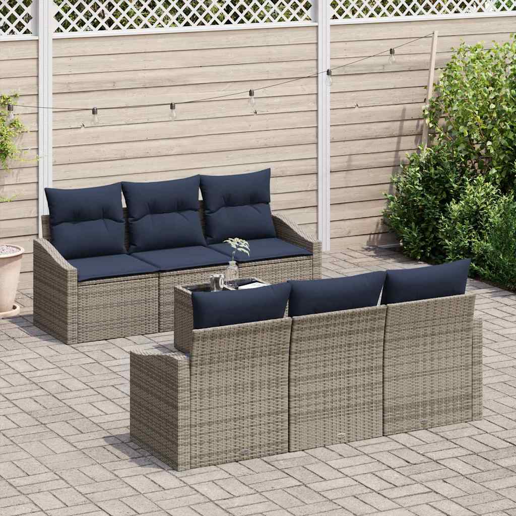 vidaXL Bankstel met kussen 7 pcs Grijs en Marineblauw poly rattan