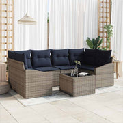 vidaXL Bankstel met kussen 7 pcs Grijs en Marineblauw poly rattan