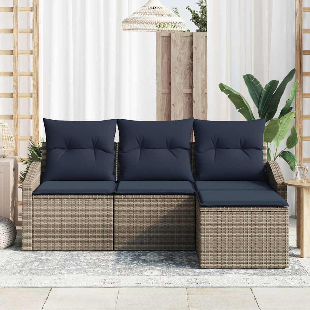 vidaXL Bankstel met kussen 4 pcs Grijs en Marineblauw poly rattan