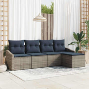 vidaXL Bankstel met kussen 5 pcs Grijs en Marineblauw poly rattan