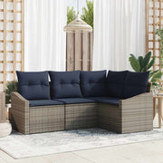 vidaXL Tuinbankenset met kussen 4 pcs Grijs en Marineblauw poly rattan