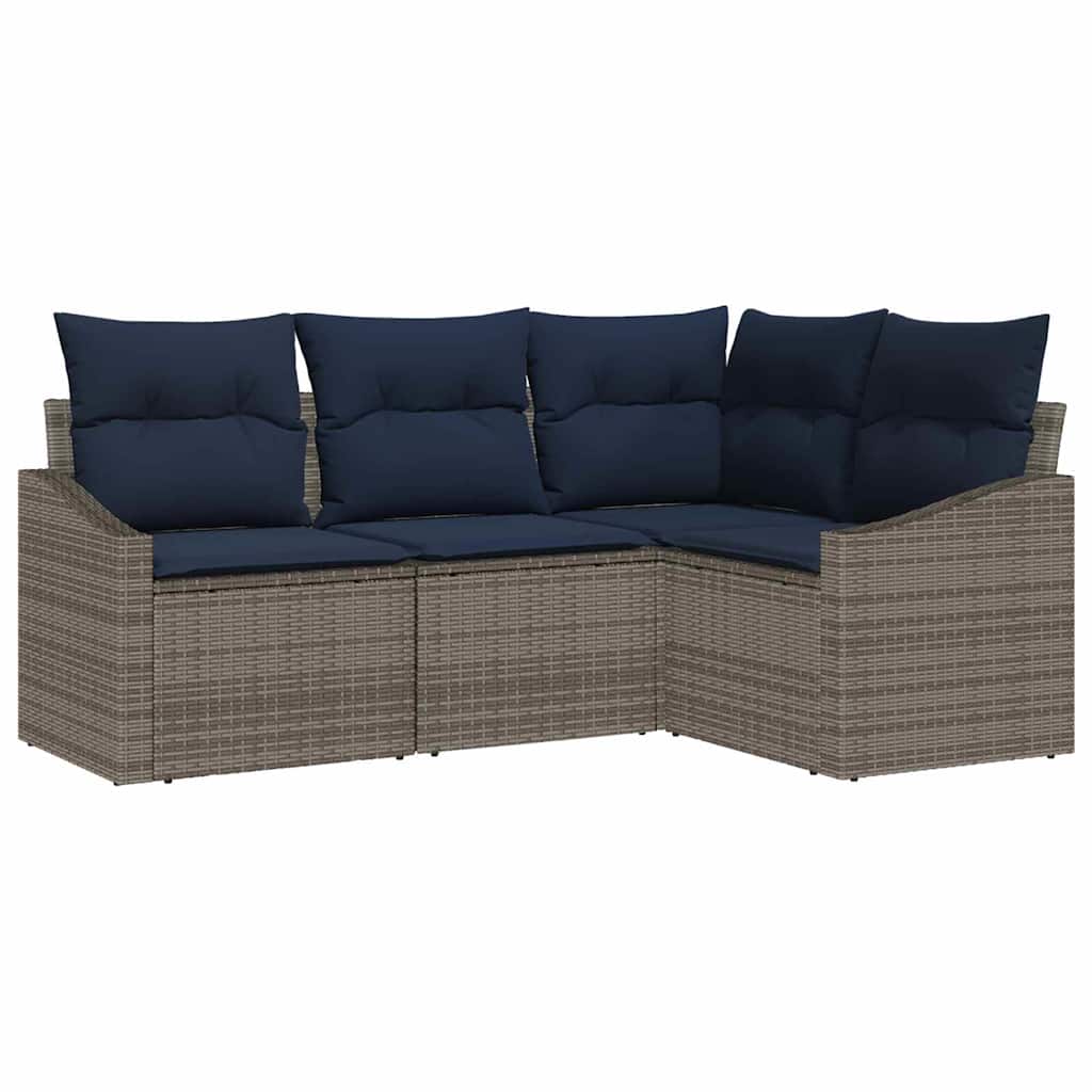 vidaXL Tuinbankenset met kussen 4 pcs Grijs en Marineblauw poly rattan