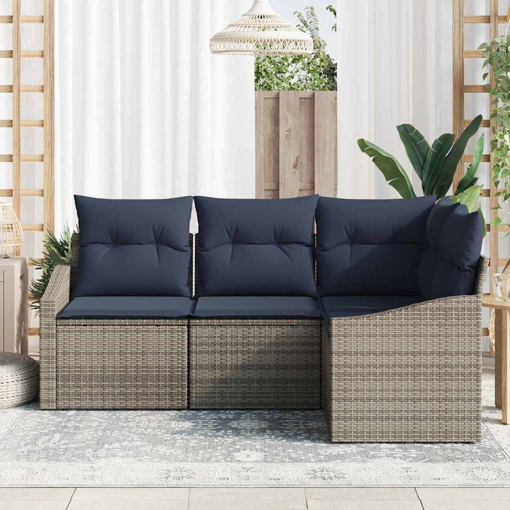 vidaXL Tuinbankenset met kussen 4 pcs Grijs en Marineblauw poly rattan