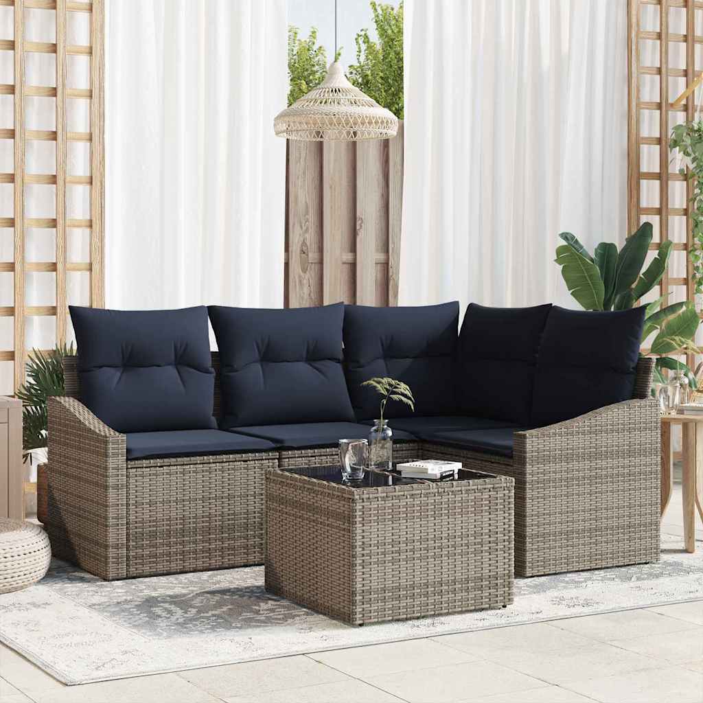 vidaXL Tuinbankenset met kussen 4 pcs Grijs en Marineblauw poly rattan