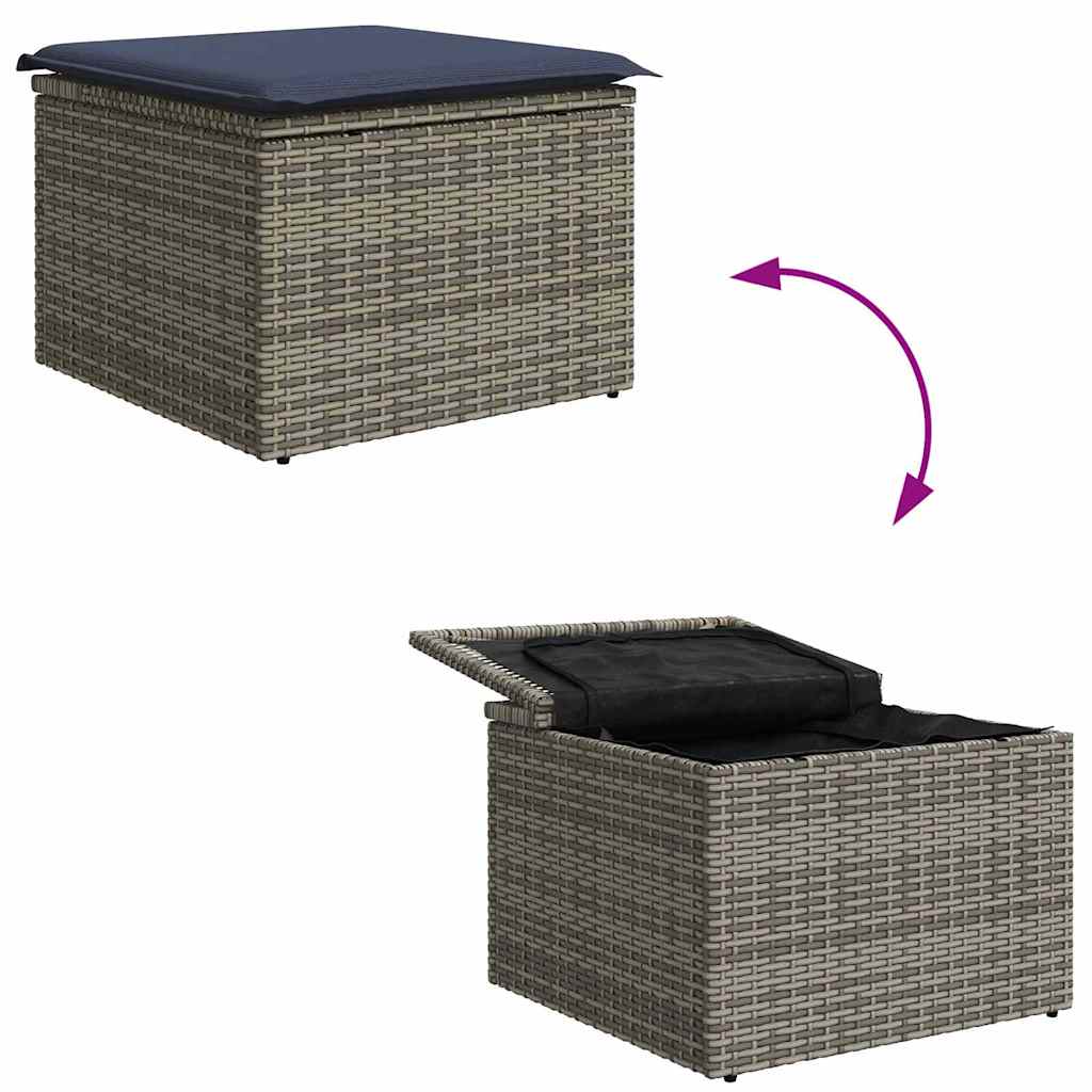 vidaXL Tuin Sofa Set met kussen 7 pcs Grijs en Marineblauw poly rattan