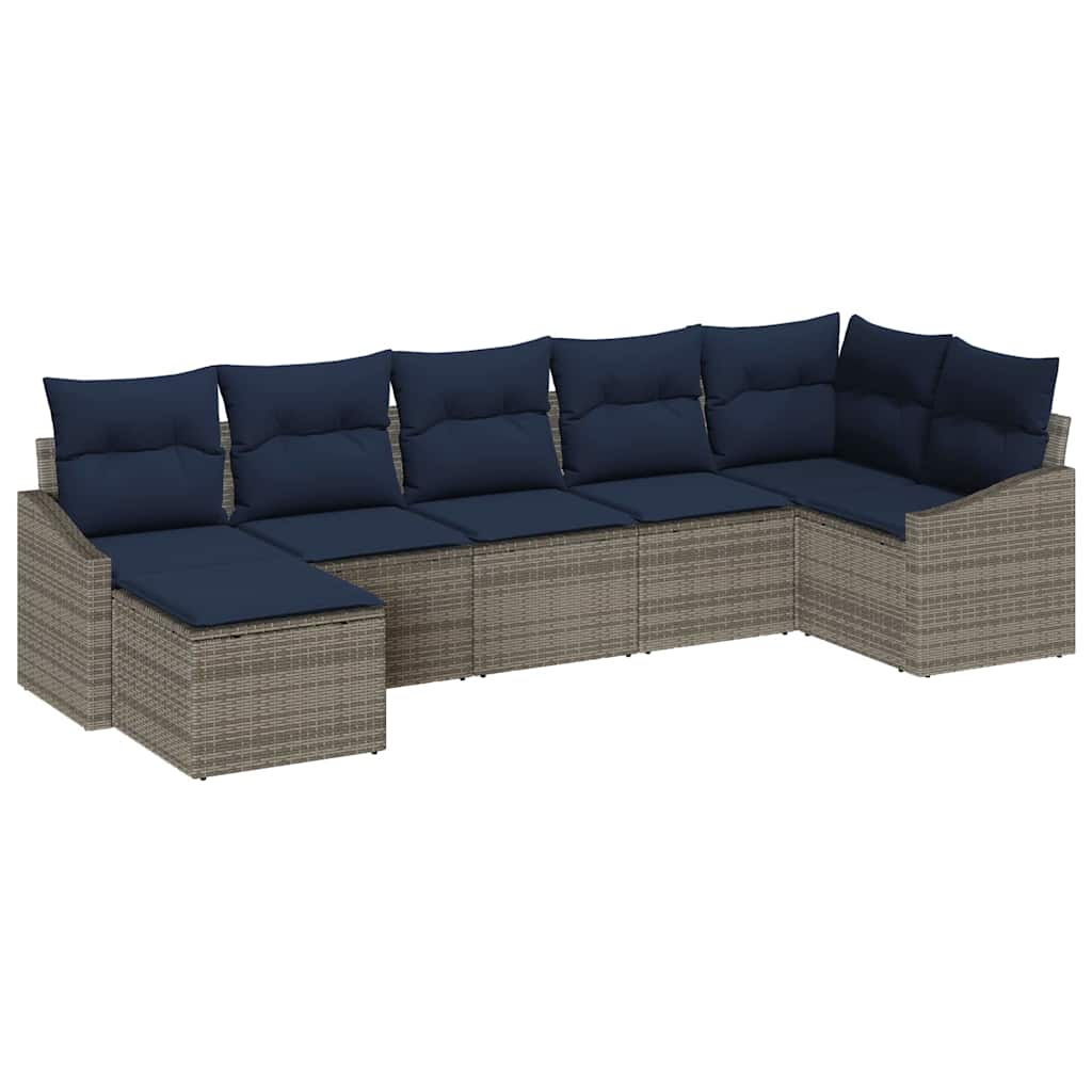 vidaXL Tuin Sofa Set met kussen 7 pcs Grijs en Marineblauw poly rattan