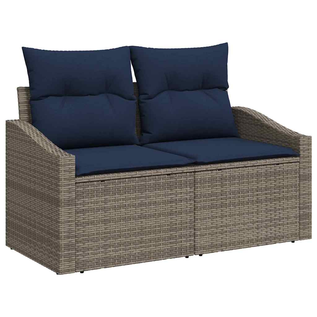 vidaXL Tuin Sofa Set met kussen 7 pcs Grijs en Marineblauw poly rattan
