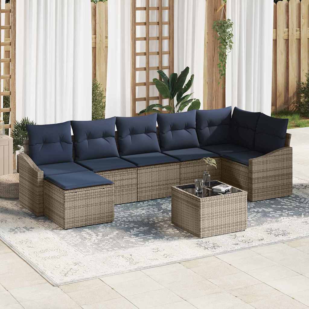 vidaXL Tuin Sofa Set met kussen 7 pcs Grijs en Marineblauw poly rattan