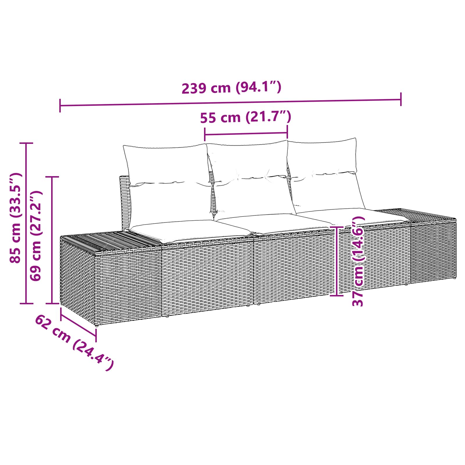 vidaXL Tuinbankenset 3 st Bruin en Rood poly rattan