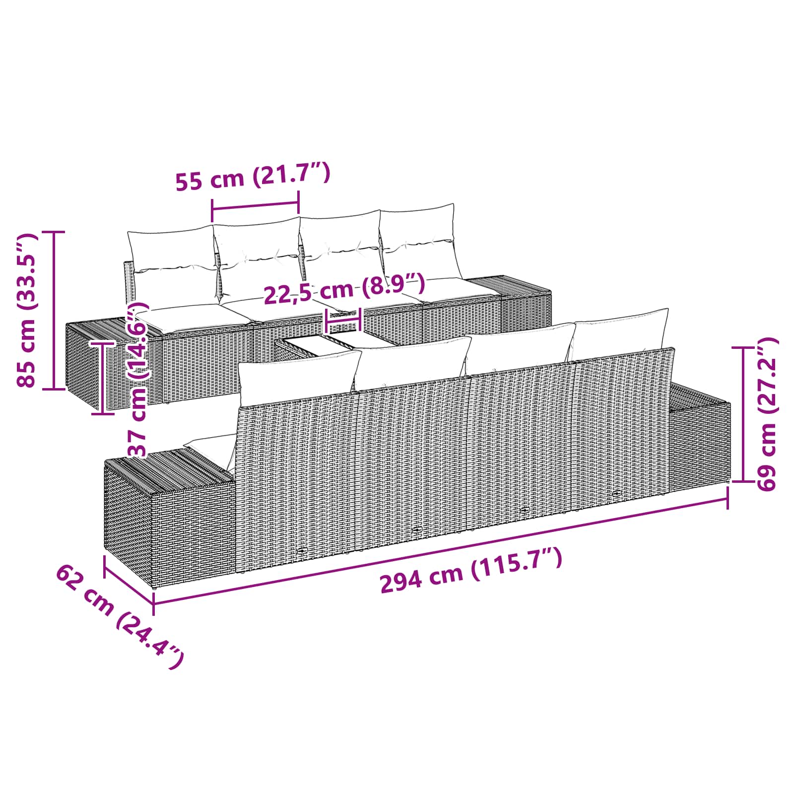 vidaXL Tuin Sofa Set 9 st Beige en Rood poly rattan