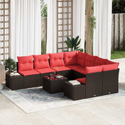 vidaXL Tuin Sofa Set 9 st Beige en Rood poly rattan