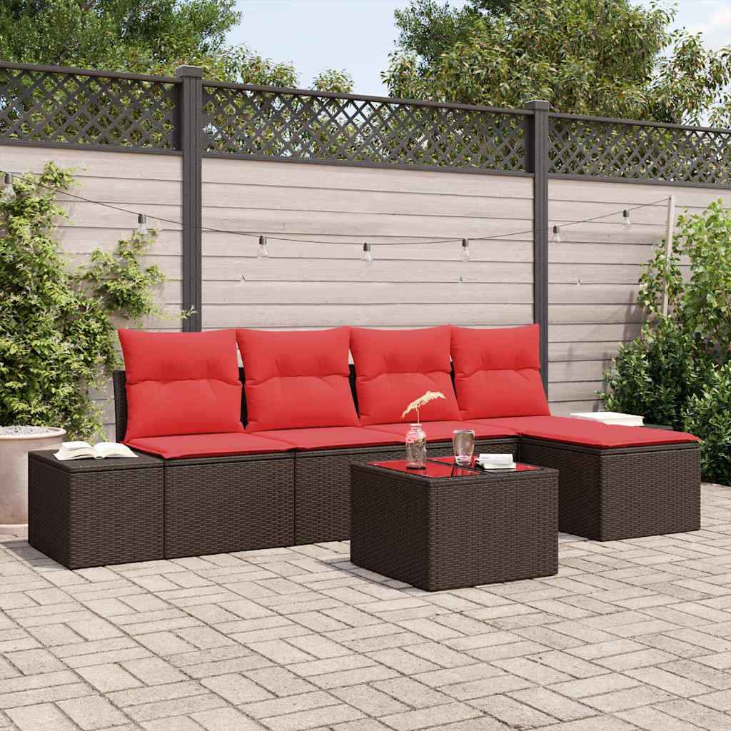 vidaXL Tuin Sofa Set 5 st Bruin en Rood poly rattan