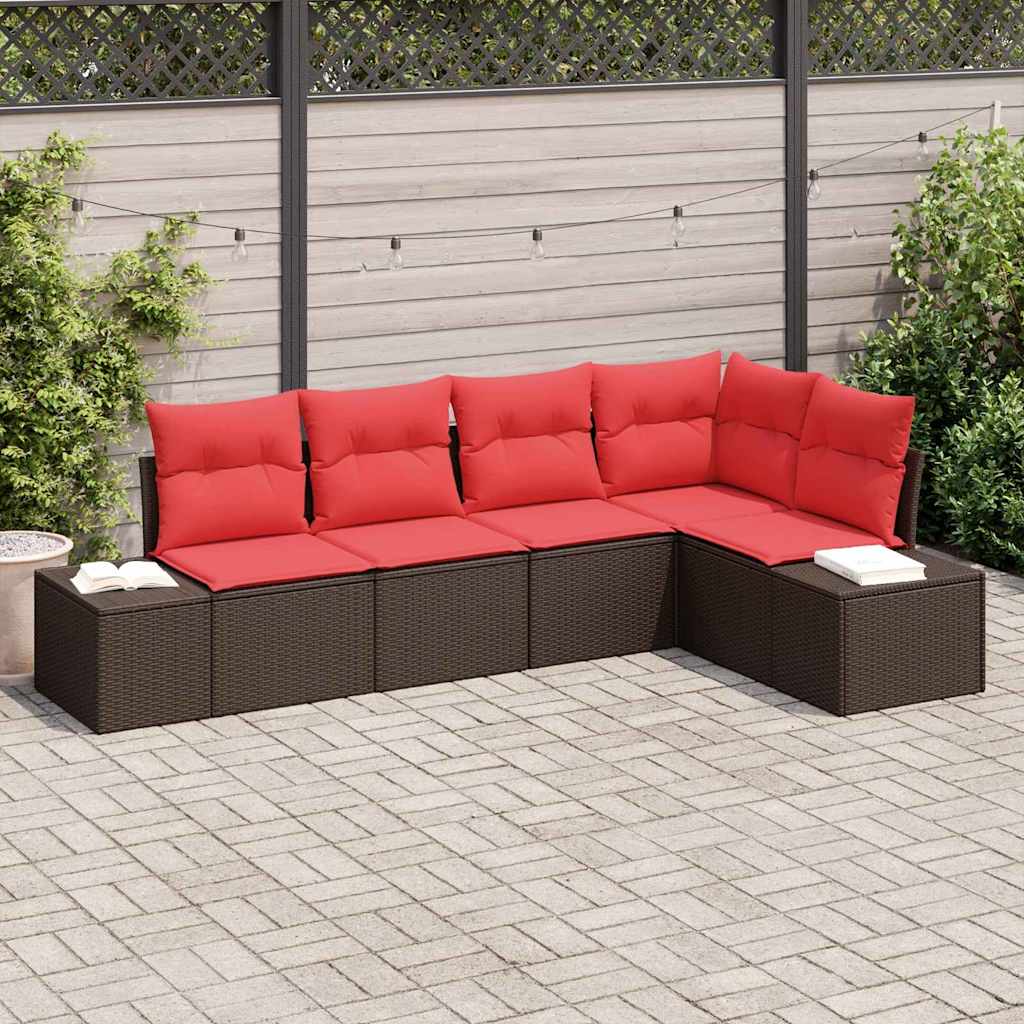 vidaXL Tuinbankenset 5 st Bruin en Rood poly rattan