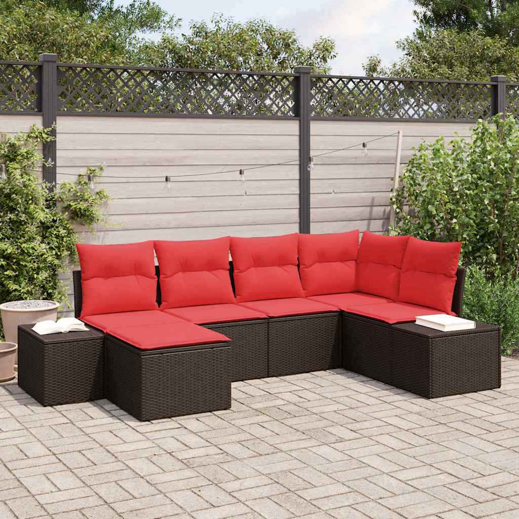 vidaXL Tuin Sofa Set 6 st Bruin en Rood poly rattan