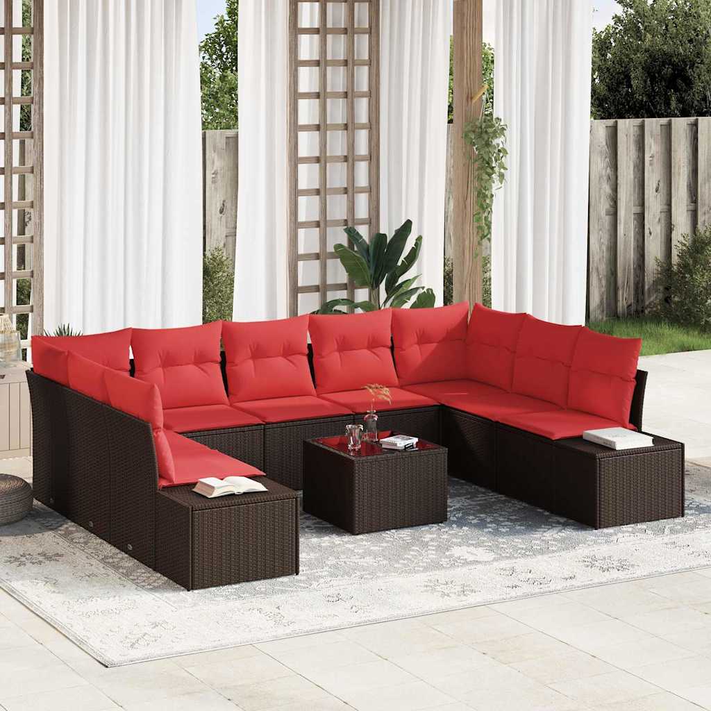 vidaXL Tuinbankenset 9 st 8-Aantal zitplaatsen Bruin en Rood