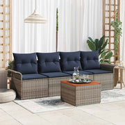 vidaXL Tuinbankenset met opslag 5 pcs Grijs en Marineblauw poly rattan
